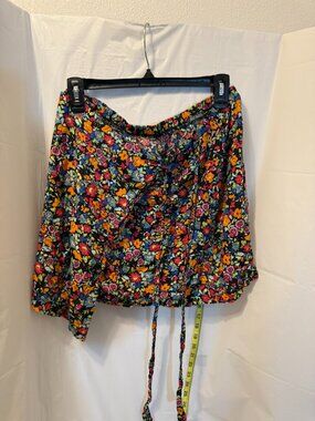 Wild Fable Floral Tie-Front Wrap Mini Skirt L